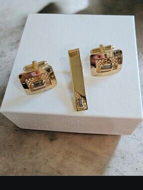 Shields Smokey Quartz Gold Tone Vintage Cufflinks And Tie Tack